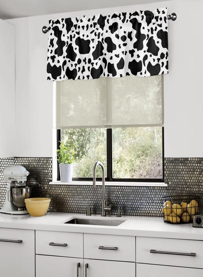 LooPoP Cow Print Valance Black and White Window Curtain Valances for Kitchen Half Cafe Short Topper Treatment Rod Pocket Panel Window Shades 18x54 Inch - Image 4